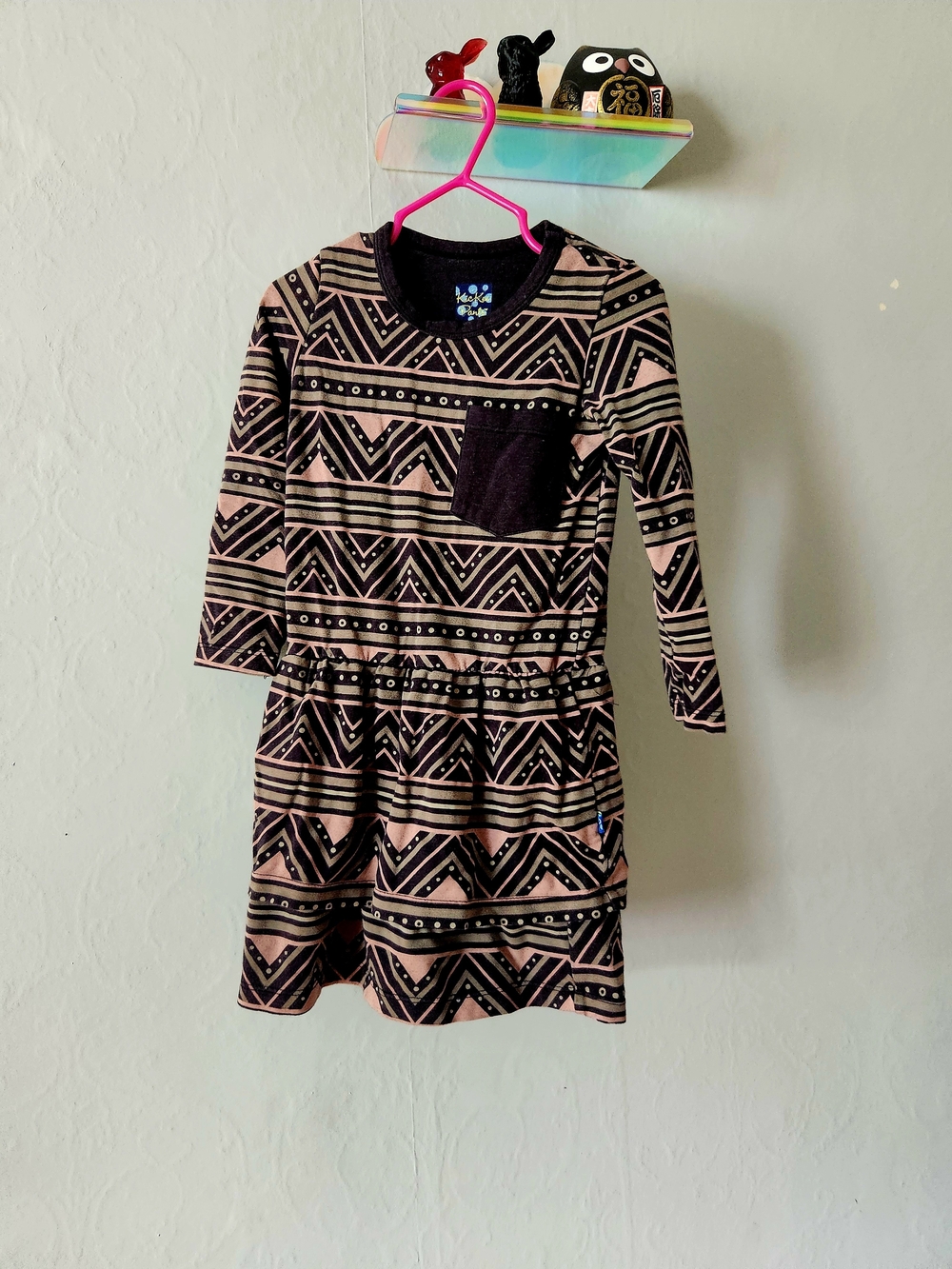 Kickee Pants Bamboo Black and Tan Geometric Long-Sleeve Dress